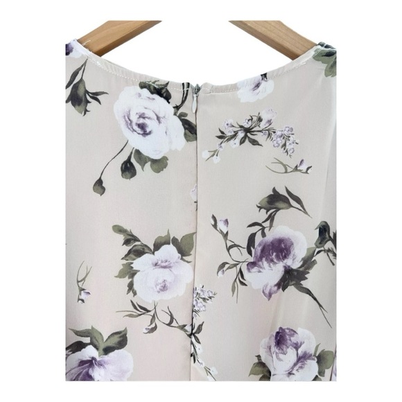 JUST ME Women's Medium Floral Taupe Dress Ruched Draped Above Knee size M - Picture 8 of 12